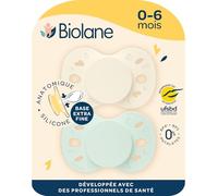 BIOLANE - Chupetes anatómicos - Chupetes extra finos - 0 a 6 meses - Verde y Beige - Tetina plana y reversible - Comodidad óptima- Respeto al desarrollo bucal