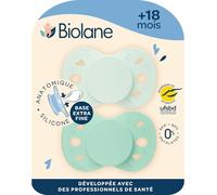 BIOLANE - Chupetes anatómicos - Chupetes extra finos - 18 meses y + - Verde bicolor - Tetina plana y reversible - Comodidad óptima - Respeto al desarrollo bucal