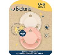 BIOLANE - Chupetes redondos - Chupetes extrafinos, 0-6 meses, rosa y beige, chupete de goma natural - Respetuoso con el desarrollo bucal - Suave y cómodo