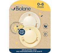 BIOLANE- Chupetes redondos- Chupetes extrafinos- 0 a 6 meses- Amarillo y Beige- Tetina de goma natural- Respeto al desarrollo bucal- Suave y cómoda- Materiales renovables