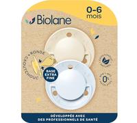 BIOLANE- Chupetes redondos- Chupetes extrafinos- 0 a 6 meses- Azul y Beige- Tetina de goma natural - Respeto al desarrollo bucal- Suave y cómodo- Materiales renovables