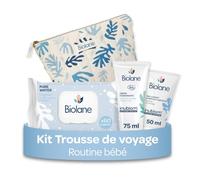 BIOLANE - Kit Takeway - Toallitas Pure Water x60 - Gel de lavado corporal y cabello - Crema hidratante - Desde el nacimiento - Incluye un neceser - Fabricado en Francia