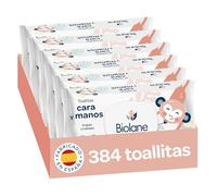 Biolane - Toallitas Cara y Manos Bebé, 384 Toallitas (6 Packs de 64 Unidades), 97% Ingredientes Naturales, Con Tapa, pH Fisiológico, Limpian e Hidratan, Desde Recién Nacido, Fabricadas en España