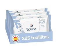 Biolane - Toallitas de agua H2O Bebé, 225 Toallitas (3 Paquetes de 75 Unidades), 99% Ingredientes Naturales, Fibras 100% Vegetales, Bebés y recién nacidos, Piel Sensible, Fabricadas en España