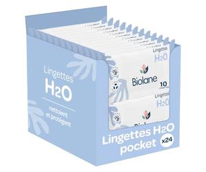 BIOLANE - Toallitas limpiadoras H2O con agua Pocket - Bebé - Juego de 24 x 10 (240 toallitas) - Piel sensible - Limpia y protege, la cara y el asiento - Fabricado en Francia