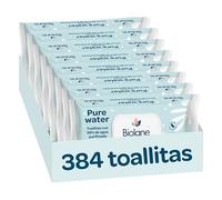 Biolane - Toallitas Pure Water Bebé, 384 Toallitas (8 Packs de 48 Unidades), 99 % Agua Purificada, Solo 4 Ingredientes, Sin Perfume, Piel Sensible, Recién Nacido, Fibras 100 % Vegetales, Sin Plástico
