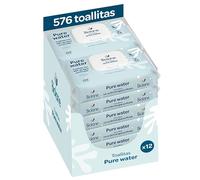 Biolane - Toallitas Pure Water Bebé, 576 Toallitas (12 Packs de 48 Unidades), 99% Agua Purificada, Solo 4 Ingredientes, Sin Perfume, Piel Sensible, Recién Nacido, Fibras 100% Vegetales, Sin Plástico