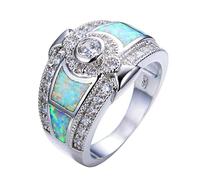 BIOLIVING Anillo Bohemio De Piedra De Ópalo Blanco/Azul para Hombre Y Mujer con Circonita AAA, Joyería De Moda, Anillos De Boda Vintage para Hombres Y Mujeres