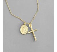 BIOLIVING Collar con Colgante Doble De Cruz De La Virgen María De Plata De Ley 925 para Mujer, Regalo para Mujer, Joyería Fina Flyleaf