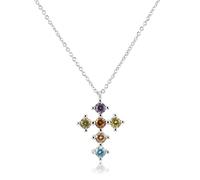 BIOLIVING Plata De Ley 925 Arco Iris Colorido Seis Circón Cruz Colgante Collar Cadena Larga Mujeres Joyería De Lujo Cristal Fino