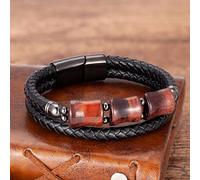 BIOLIVING Pulsera De Ojo De Tigre Natural, Joyería para Hombres, Cierre Magnético, Pulseras De Cuero Genuino Multicapa Negras para Hombres, Regalos