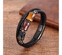 BIOLIVING Pulsera De Ojo De Tigre Natural, Joyería para Hombres, Cierre Magnético, Pulseras De Cuero Genuino Multicapa Negras para Hombres, Regalos