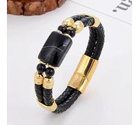 BIOLIVING Pulsera De Piedra Natural para Mujer, Joyería Clásica con Cierre Magnético, Pulsera De Cadena De Cuerda De Cuero Negro