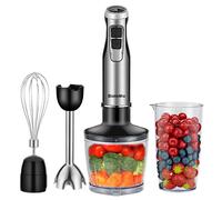 BioloMix BHB1200 Batidora Batidora de Mano 4 en 1 1200W, Control de 6 Velocidades, Cuchilla de Acero Inoxidable, Tazón para Picar de 500ml BHB1200 negro