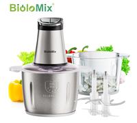 Biolomix Picadora de Carne/ Procesador de Alimentos, Picadora de Alimentos con Grande de 3L, Tazones de Acero Inoxidable 304 y Vidrio, Temporizador LED para Precisión, 2 Velocidades