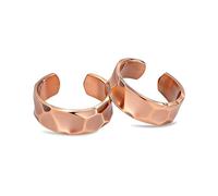 BioMag Anillos de cobre puro 100% para hombre y mujer (2 unidades) - Crudo sólido cobre sin recubrimiento, hecho a mano, ajustable, diseño abierto tibetano (acabado martillado)