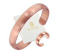 BioMag Juego de pulsera y anillo de cobre natural, hecho a mano, abierto, ajustable, aspecto premium