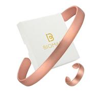 BioMag Juego de pulsera y anillo de cobre puro, pulsera de cobre para hombres y mujeres, 100% sólido, crudo y sin revestimiento, hecho a mano martillado tibetano (arco liso)
