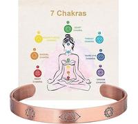 BioMag Pulsera Chakra para mujer, joya de meditación de cobre macizo | Pulsera de cobre para mujer, brazalete tibetano martillado a mano de cobre macizo 100%