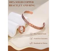 BioMag Set Pulsera y Anillo de Cobre Puro,Regalo Soñado | Pulsera de cobre puro 100/100 mujer martillado mano tibetana - para hombres y mujeres