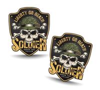 Biomar Labs® 2 pegatinas de vinilo para coche, moto, moto, bicicleta, casco, ventana, libertad o muerte, soldado veterano, paz B 39