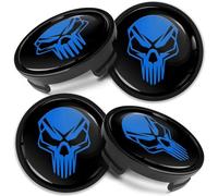 Biomar Labs 4 x 54 mm Tapas de Ruedas Compatible con Ford Tapacubos de Centro Llantas Aluminio Calavera Azul CF 26