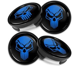 Biomar Labs 4 x 54 mm Tapas de Ruedas Compatible con Ford Tapacubos de Centro Llantas Aluminio Calavera Azul CF 26
