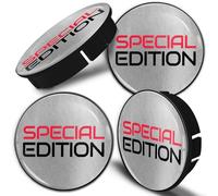 Biomar Labs 4 x 60 mm Tapacubos de Plástico Universales Tapacubos de Centro de Rueda Auto Tuning de Coche Edición Еspecial Rojo Plata Negro C 14