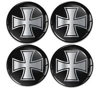 Biomar Labs® 4 x 60mm Universal Adhesivo Pegatinas para Tapas de Rueda de Centro Tapacubos para Coche Iron Cross Cruz de Hierro Plata Negro A 11260