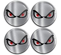 Biomar Labs® 4 x 65mm Universal Adhesivo Pegatinas para Tapas de Rueda de Centro Tapacubos para Coche No Fear Eyes Ojos Sin Miedo Color Plata Negro Black A 10365