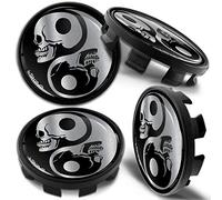 Biomar Labs® 4 x 68mm Tapas de Rueda de Centro Tapacubos Centrales Llantas Aluminio Compatible con BMW Part. No. 36136783536 Negro Plata Cráneo Yin Yang para Coche CBZ 2