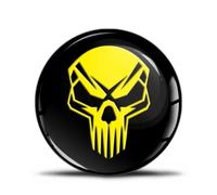 Biomar Labs Adhesivo de silicona 3D compatible con BMW 36131181082 emblema volante 45 mm insignia accesorios piezas calcomanías decoración volante calavera negro amarillo V 40