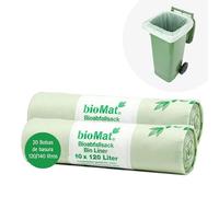 bioMat Bolsas de Basura 120l Compostables, 20 Bolsas para Cubo de Basura Orgánica, Neutralidad Climática, Fabricado en Alemania