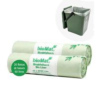 bioMat Bolsas de Basura 60 litros Compostables, 20 Bolsas para Cubo de Basura Orgánica y Residuos, Neutralidad Climática, Fabricado en Alemania
