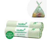 bioMat Bolsas de Basura Compostables 20l con Asas, 52 Bolsas, Certificado DINplus, Climáticamente Neutro, Fabricado en Alemania
