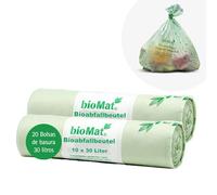 bioMat Bolsas de Basura Compostables 30l, 20 Bolsas, Certificado DINplus, Climáticamente Neutro, Fabricado en Alemania