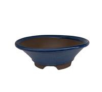 BIOMATA Maceta Bonsai Ceramica Redonda 21,8x21,8x7 cm Hecha en Japón | Macetero Bonsai con Agujero de Drenaje | Tiesto Azul para Uso Externo e Interno | Tres Tamaños a Elegir