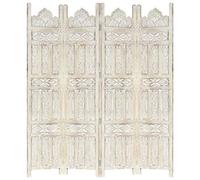 Biombo 4 Paneles Tallado a Mano Madera Mango Blanco 160x165 cm, Chaduof Biombos Separadores, Separadores Ambientes, Paraban Separador SPU:285319