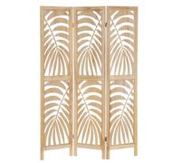 Biombo de 3 Hojas de Madera de paulonia Natural con Tallado de Hojas de Palmera de 120x170 cm