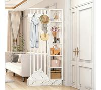 Biombo de madera para hall de entrada con perchero, pantalla de privacidad espacio de almacenamiento en varios niveles, separador independiente decoración de entrada(White1+White,80cm/31.5in)