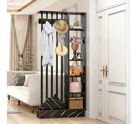 Biombo de madera para hall de entrada con perchero, pantalla de privacidad espacio de almacenamiento en varios niveles, separador independiente decoración de entrada(Black1+Black,80cm/31.5in)