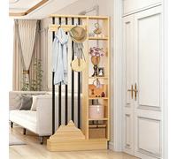 Biombo de madera para hall de entrada con perchero, pantalla de privacidad espacio de almacenamiento en varios niveles, separador independiente decoración de entrada(Light Walnut+Black,80cm/31.5in)