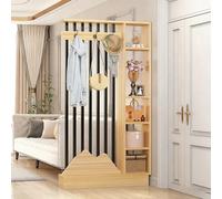 Biombo de madera para hall de entrada con perchero, pantalla de privacidad espacio de almacenamiento en varios niveles, separador independiente decoración de entrada(Light Walnut+Black,120cm/47.2in)