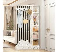 Biombo de madera para hall de entrada con perchero, pantalla de privacidad espacio de almacenamiento en varios niveles, separador independiente decoración de entrada(White1+Black,100cm/39.4in)