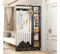 Biombo de madera para hall de entrada con perchero, pantalla de privacidad espacio de almacenamiento en varios niveles, separador independiente decoración de entrada(Black1+White,100cm/39.4in)