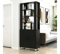 Biombo Divisor de Entrada de Madera Independiente, Separador de privacidad con estantes y Armario de Almacenamiento, fácil de Montar, para la decoración de dormitorios y oficinas.(D,80cm/31.5in)