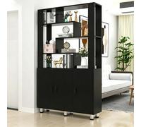 Biombo Divisor de Entrada de Madera Independiente, Separador de privacidad con estantes y Armario de Almacenamiento, fácil de Montar, para la decoración de dormitorios y oficinas.(D,140cm/55.1in)