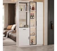 Biombo divisor de habitación de 200 cm con estantes, de madera blanca, 199.9 cm de alto, solución de almacenamiento para recibidor, diseño moderno, estantería abierta, decoración versátil para el