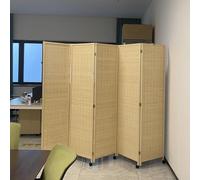 Biombo divisor de habitación de bambú con ruedas, 5 paneles, independiente, plegable, para sala de estar y restaurante