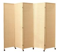 Biombo divisor de habitación portátil de bambú, 5 paneles para restaurante, sala de estar, pasillo, valla decorativa de pared de 180 cm de alto, elegante decoración de madera natural